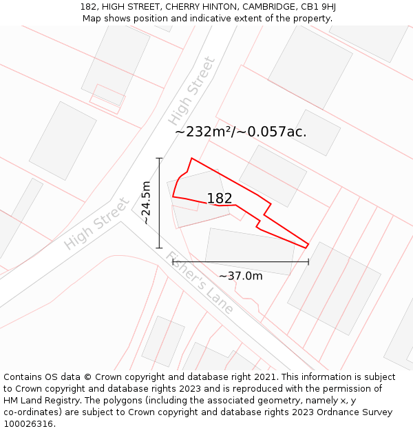182, HIGH STREET, CHERRY HINTON, CAMBRIDGE, CB1 9HJ: Plot and title map