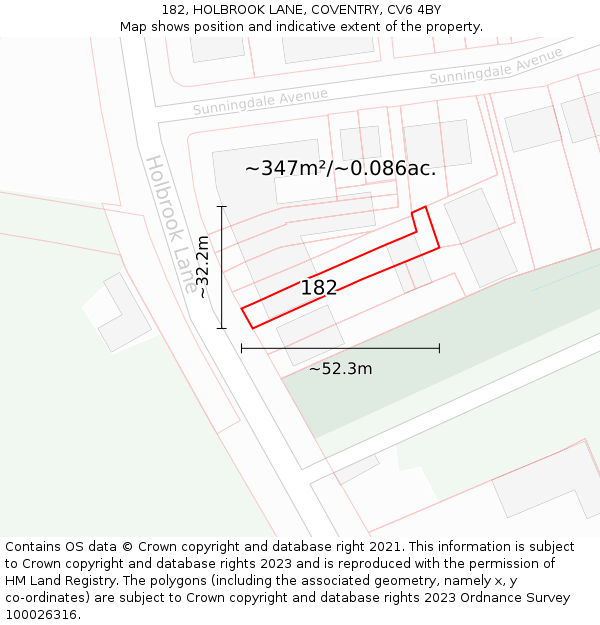182, HOLBROOK LANE, COVENTRY, CV6 4BY: Plot and title map