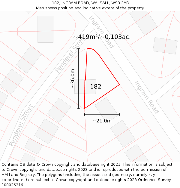 182, INGRAM ROAD, WALSALL, WS3 3AD: Plot and title map