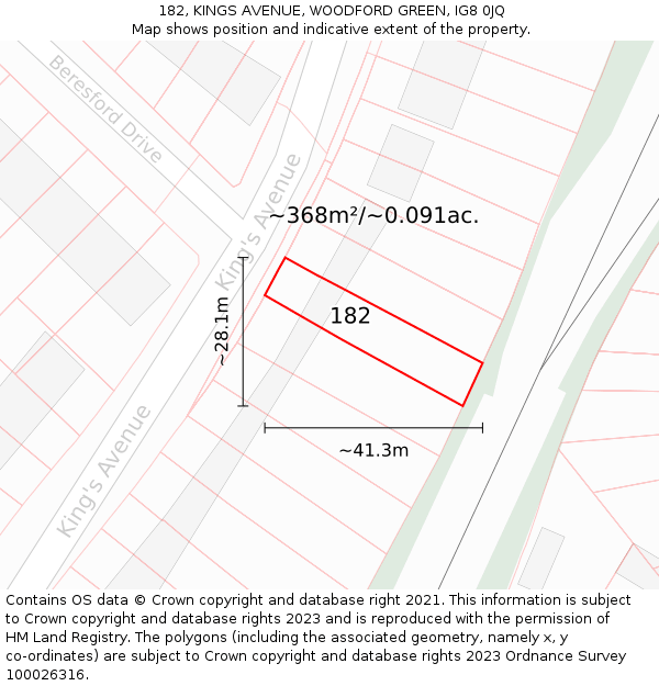 182, KINGS AVENUE, WOODFORD GREEN, IG8 0JQ: Plot and title map