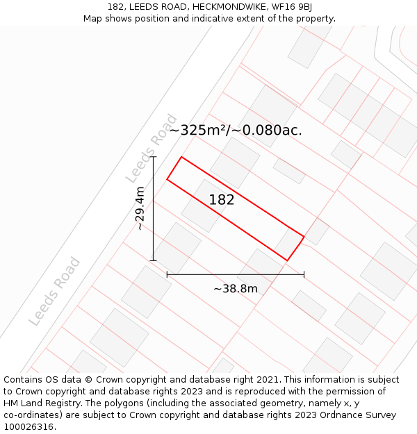 182, LEEDS ROAD, HECKMONDWIKE, WF16 9BJ: Plot and title map