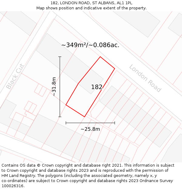 182, LONDON ROAD, ST ALBANS, AL1 1PL: Plot and title map