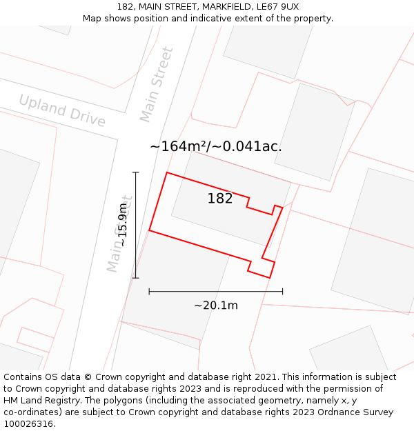 182, MAIN STREET, MARKFIELD, LE67 9UX: Plot and title map