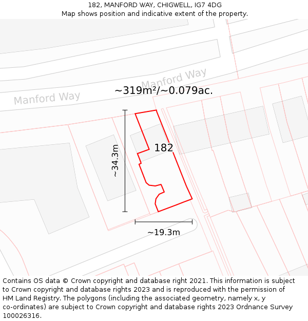 182, MANFORD WAY, CHIGWELL, IG7 4DG: Plot and title map