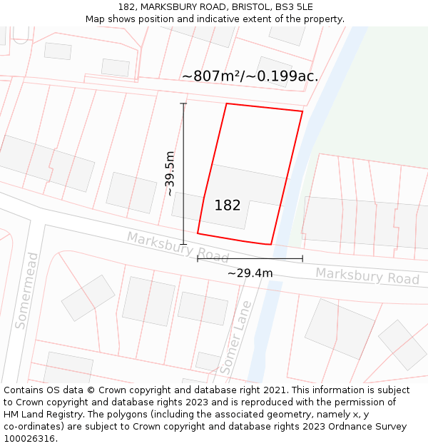 182, MARKSBURY ROAD, BRISTOL, BS3 5LE: Plot and title map
