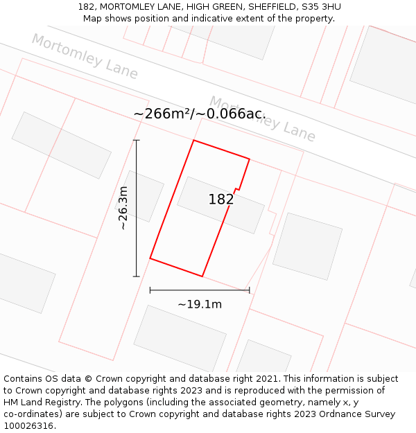 182, MORTOMLEY LANE, HIGH GREEN, SHEFFIELD, S35 3HU: Plot and title map