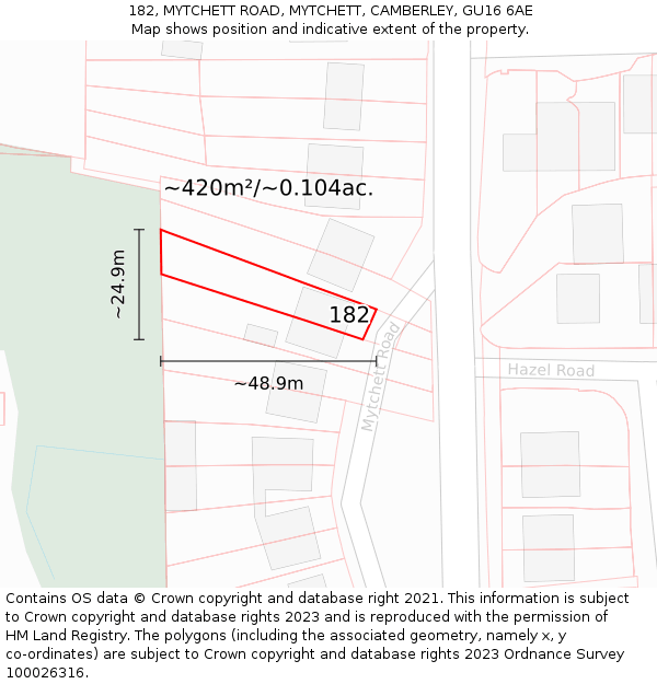 182, MYTCHETT ROAD, MYTCHETT, CAMBERLEY, GU16 6AE: Plot and title map