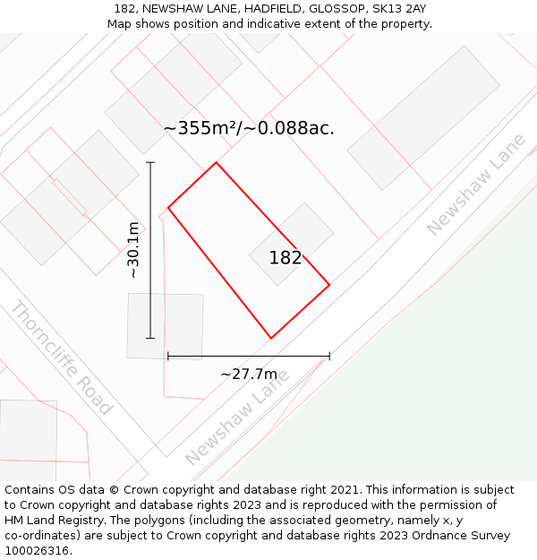 182, NEWSHAW LANE, HADFIELD, GLOSSOP, SK13 2AY: Plot and title map