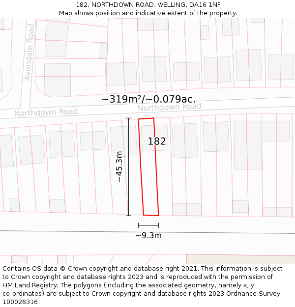 182, NORTHDOWN ROAD, WELLING, DA16 1NF: Plot and title map