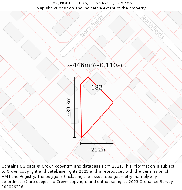 182, NORTHFIELDS, DUNSTABLE, LU5 5AN: Plot and title map