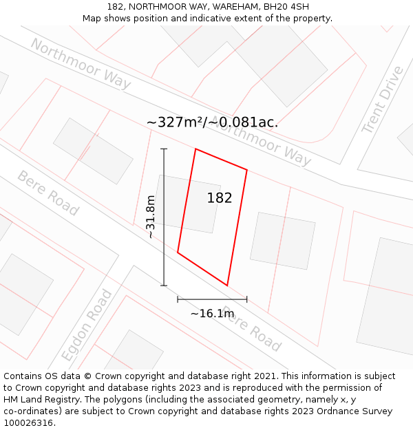 182, NORTHMOOR WAY, WAREHAM, BH20 4SH: Plot and title map