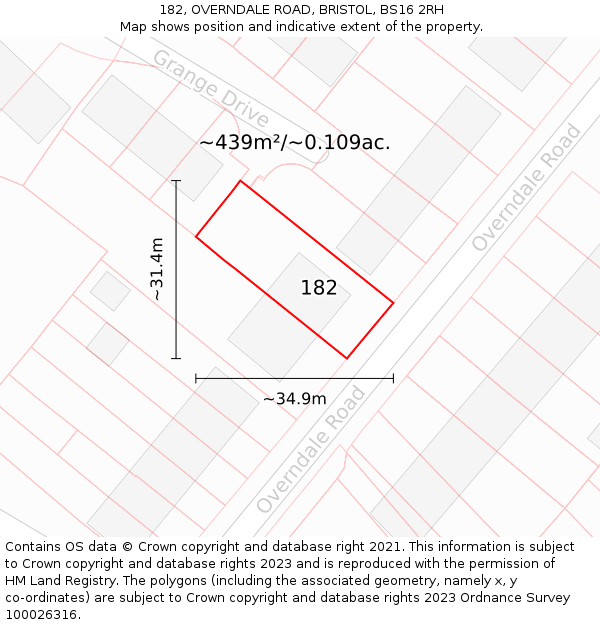 182, OVERNDALE ROAD, BRISTOL, BS16 2RH: Plot and title map