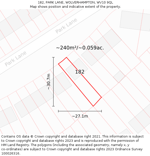 182, PARK LANE, WOLVERHAMPTON, WV10 9QL: Plot and title map