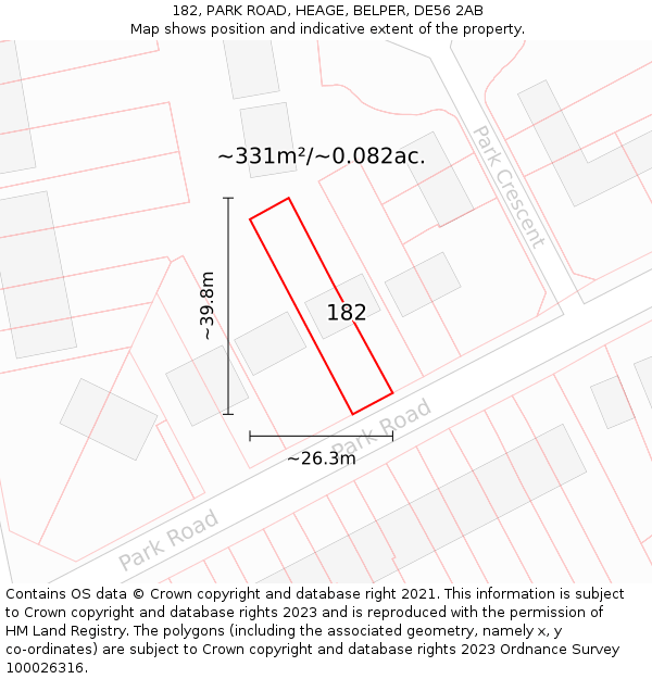 182, PARK ROAD, HEAGE, BELPER, DE56 2AB: Plot and title map