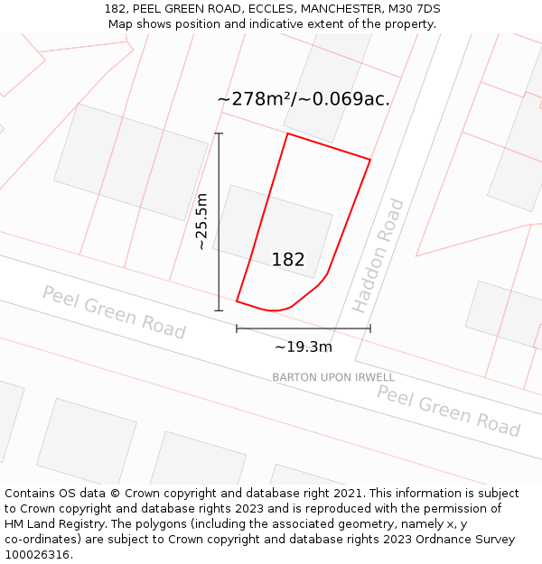 182, PEEL GREEN ROAD, ECCLES, MANCHESTER, M30 7DS: Plot and title map