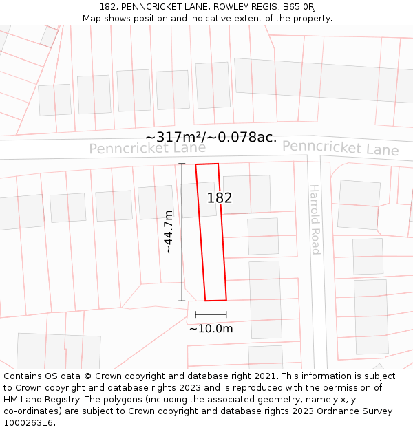 182, PENNCRICKET LANE, ROWLEY REGIS, B65 0RJ: Plot and title map