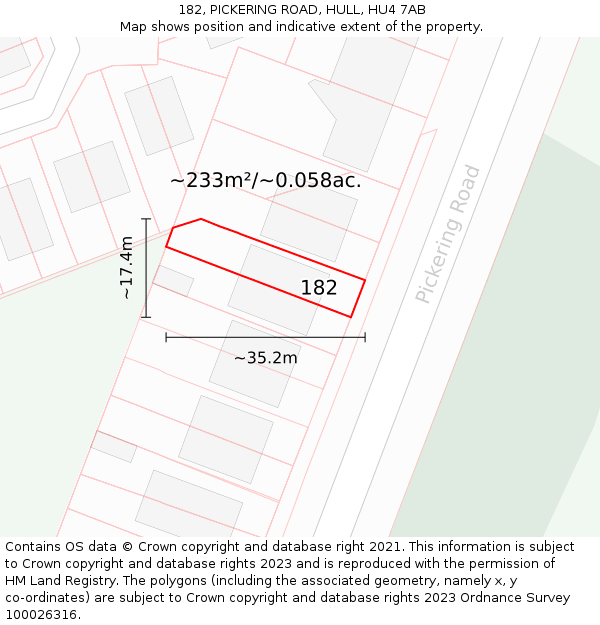 182, PICKERING ROAD, HULL, HU4 7AB: Plot and title map