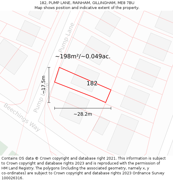 182, PUMP LANE, RAINHAM, GILLINGHAM, ME8 7BU: Plot and title map