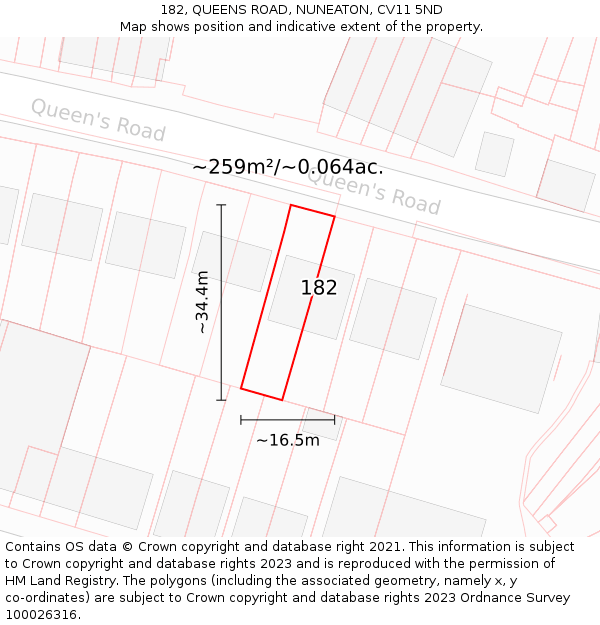 182, QUEENS ROAD, NUNEATON, CV11 5ND: Plot and title map