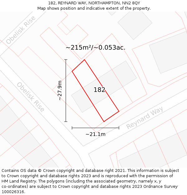182, REYNARD WAY, NORTHAMPTON, NN2 8QY: Plot and title map