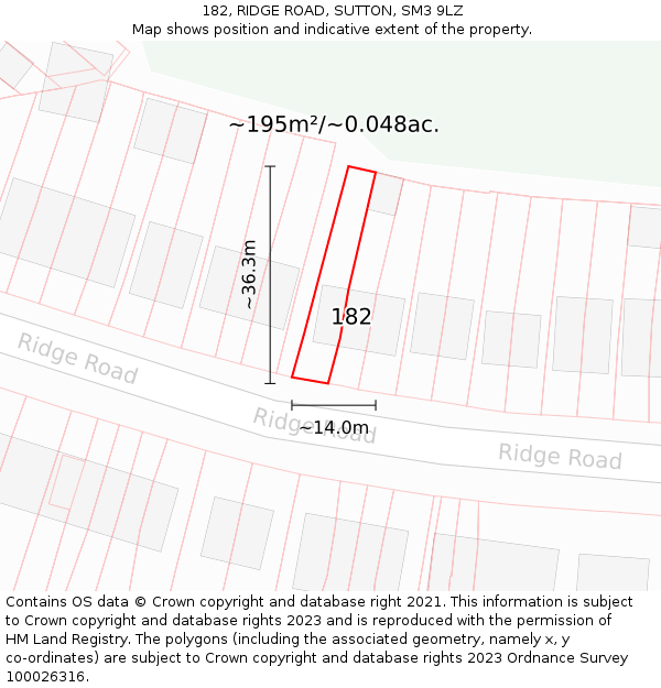 182, RIDGE ROAD, SUTTON, SM3 9LZ: Plot and title map