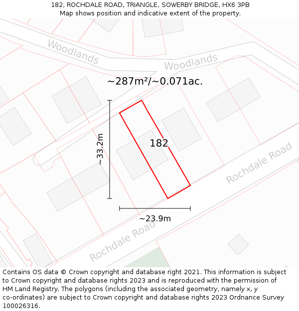 182, ROCHDALE ROAD, TRIANGLE, SOWERBY BRIDGE, HX6 3PB: Plot and title map