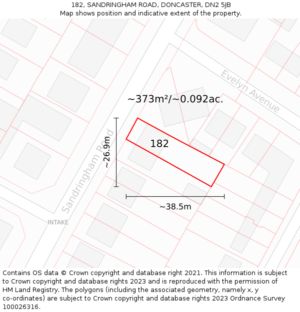 182, SANDRINGHAM ROAD, DONCASTER, DN2 5JB: Plot and title map