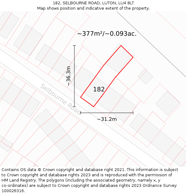 182, SELBOURNE ROAD, LUTON, LU4 8LT: Plot and title map