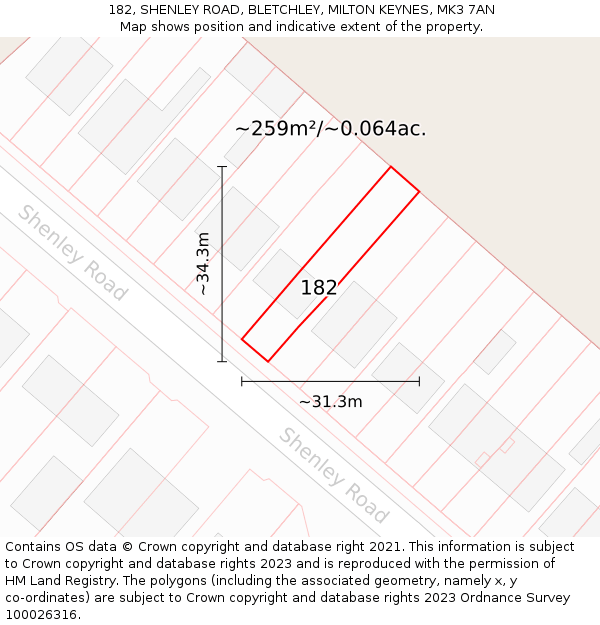 182, SHENLEY ROAD, BLETCHLEY, MILTON KEYNES, MK3 7AN: Plot and title map