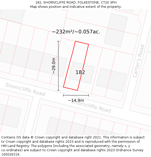 182, SHORNCLIFFE ROAD, FOLKESTONE, CT20 3PH: Plot and title map