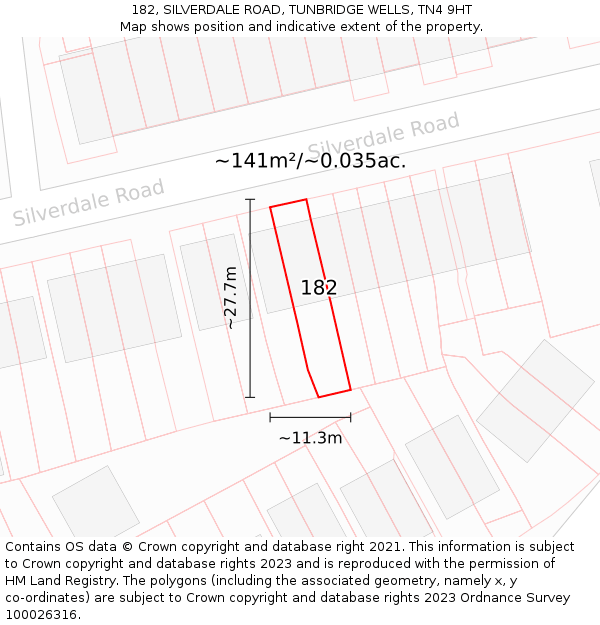 182, SILVERDALE ROAD, TUNBRIDGE WELLS, TN4 9HT: Plot and title map