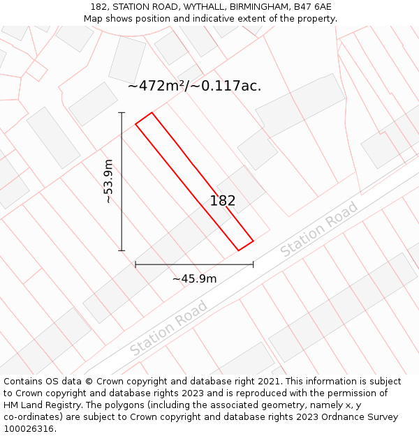 182, STATION ROAD, WYTHALL, BIRMINGHAM, B47 6AE: Plot and title map