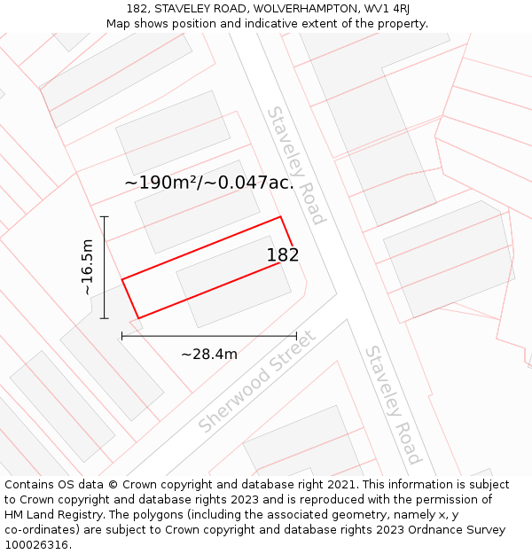 182, STAVELEY ROAD, WOLVERHAMPTON, WV1 4RJ: Plot and title map