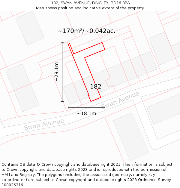 182, SWAN AVENUE, BINGLEY, BD16 3PA: Plot and title map