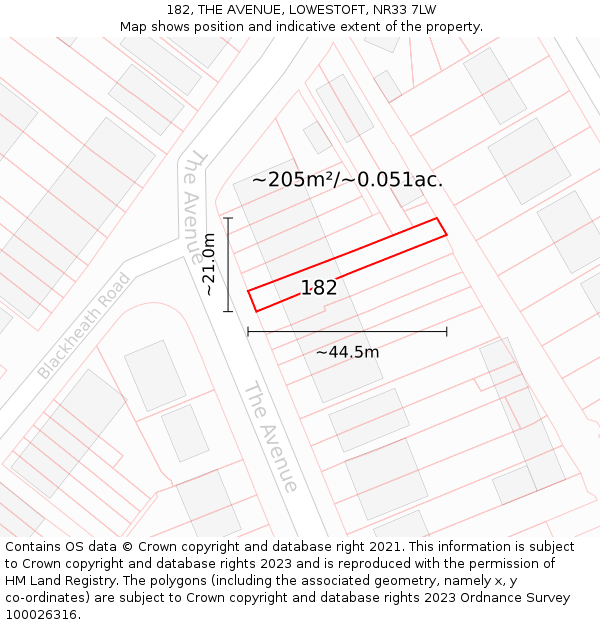 182, THE AVENUE, LOWESTOFT, NR33 7LW: Plot and title map