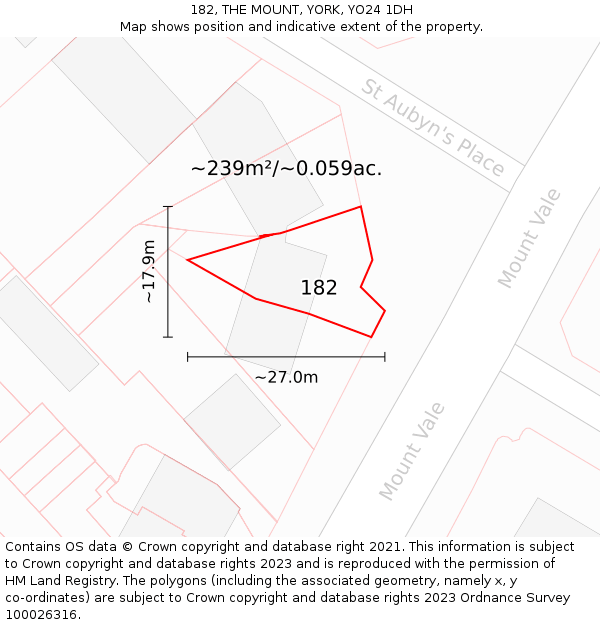 182, THE MOUNT, YORK, YO24 1DH: Plot and title map