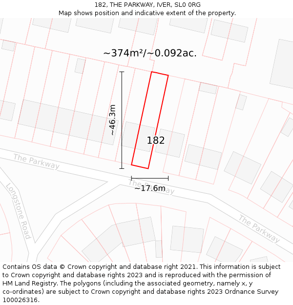 182, THE PARKWAY, IVER, SL0 0RG: Plot and title map
