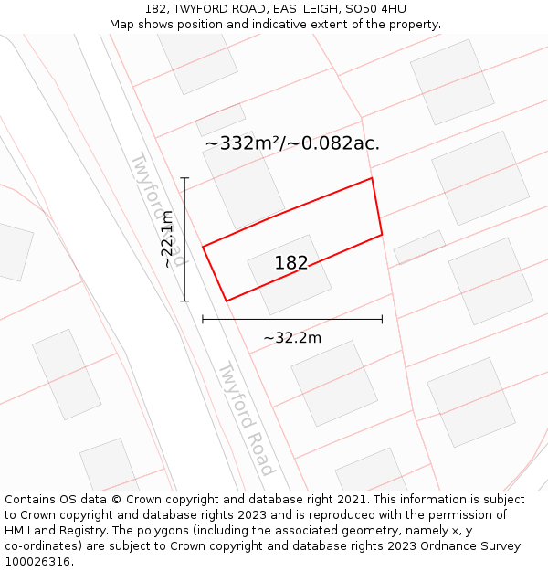 182, TWYFORD ROAD, EASTLEIGH, SO50 4HU: Plot and title map