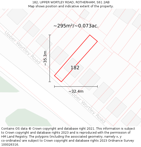 182, UPPER WORTLEY ROAD, ROTHERHAM, S61 2AB: Plot and title map