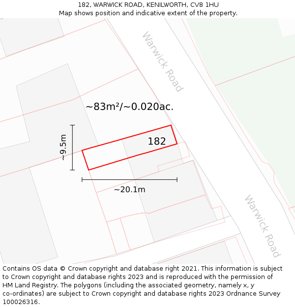 182, WARWICK ROAD, KENILWORTH, CV8 1HU: Plot and title map