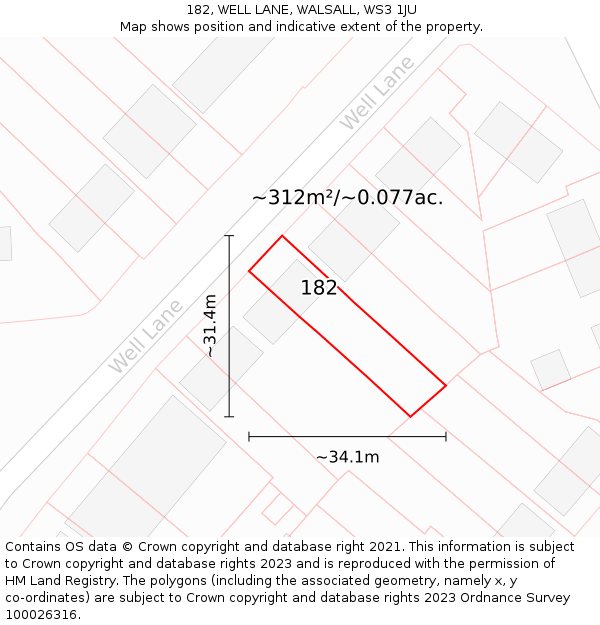 182, WELL LANE, WALSALL, WS3 1JU: Plot and title map