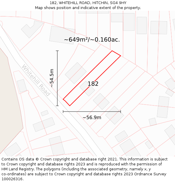 182, WHITEHILL ROAD, HITCHIN, SG4 9HY: Plot and title map