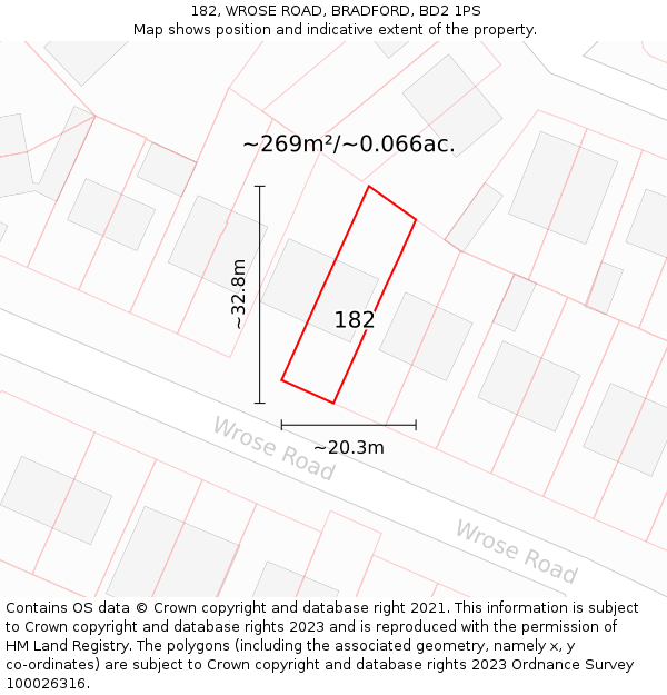 182, WROSE ROAD, BRADFORD, BD2 1PS: Plot and title map