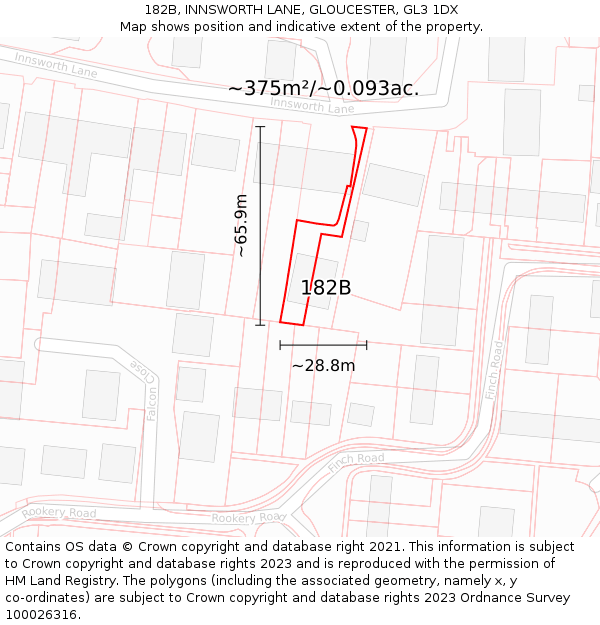 182B, INNSWORTH LANE, GLOUCESTER, GL3 1DX: Plot and title map