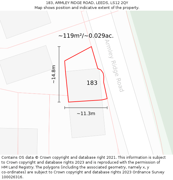 183, ARMLEY RIDGE ROAD, LEEDS, LS12 2QY: Plot and title map