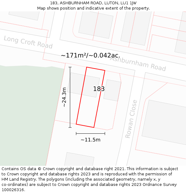 183, ASHBURNHAM ROAD, LUTON, LU1 1JW: Plot and title map