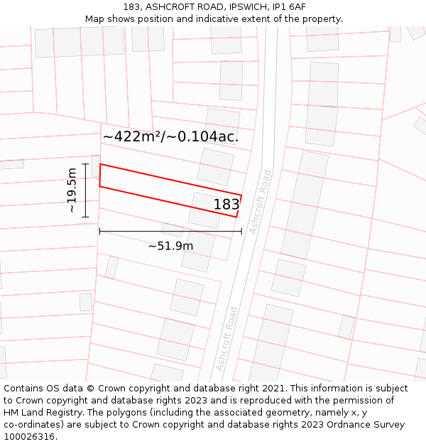 183, ASHCROFT ROAD, IPSWICH, IP1 6AF: Plot and title map