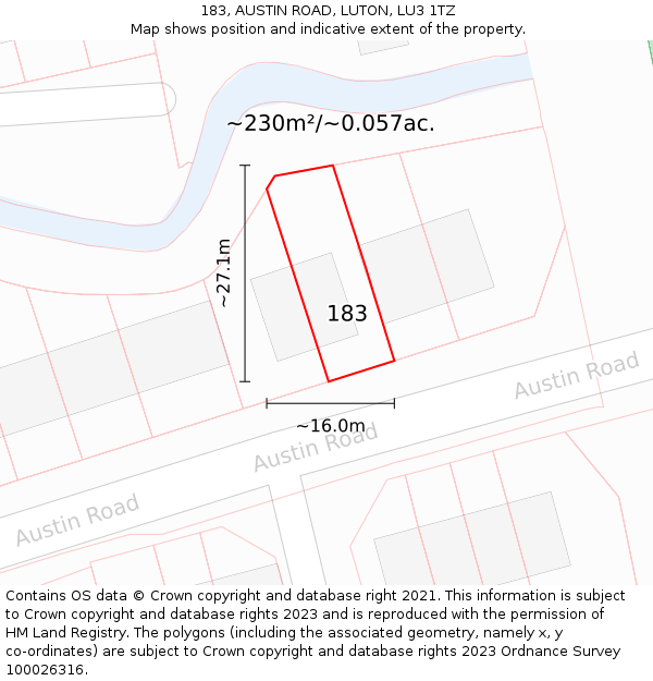 183, AUSTIN ROAD, LUTON, LU3 1TZ: Plot and title map
