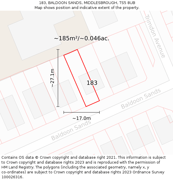 183, BALDOON SANDS, MIDDLESBROUGH, TS5 8UB: Plot and title map
