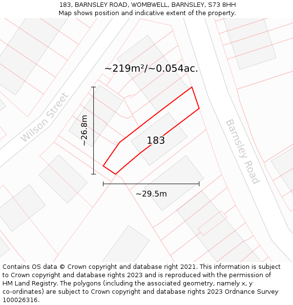 183, BARNSLEY ROAD, WOMBWELL, BARNSLEY, S73 8HH: Plot and title map